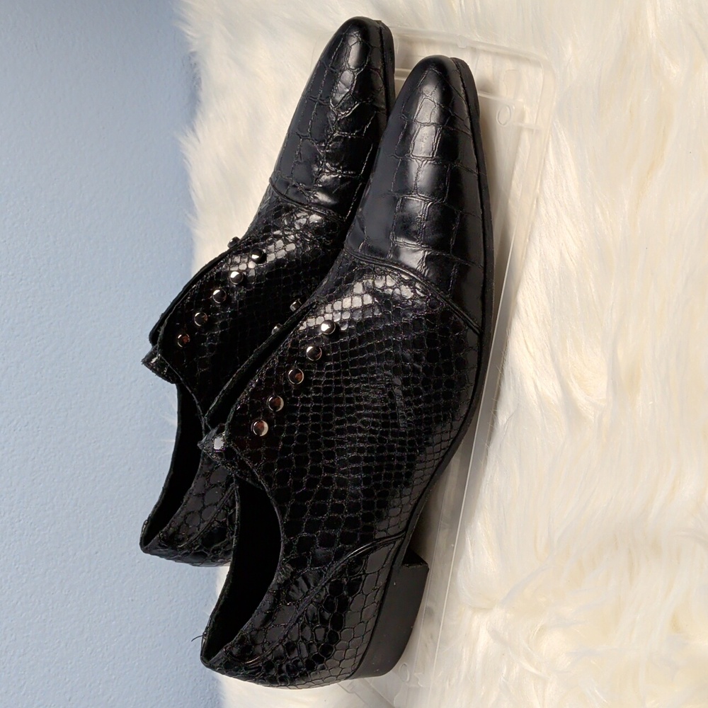 J.Ghost Ost Black Croc-Embossed Men's Oxfords
